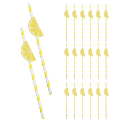 COLLBATH 40pcs Lemon-themed Paper Straws Yellow Stripes, Disposable Birthday Party Drinking Straws, Seasonal Refreshment and Lemonade Party Decorations