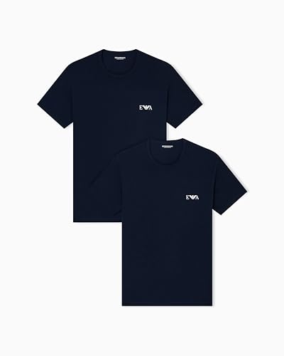 Emporio Armani Man's Bold Monogram Lot de 2 T-Shirts à col Rond, Bleu, L, ajusté, Armani Blue/Armani Blue, L
