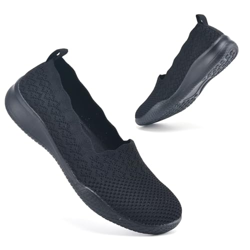 poemlady Women's Walking Shoes - Mesh Slip on Sneaker Knit Round Toe Casual Memory Foam Low Wedge Nurse Shoes for Work