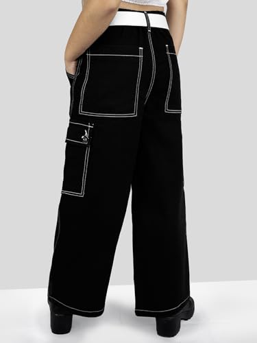 Image of Naughty Ninos Girls Comfort Fit Black Denim Cargo Pants for 5 to 15 Years