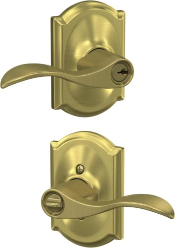 Image of SCHLAGE Accent Lever with Camelot Trim Keyed Entry Lock in Satin Brass - F51A Acc 608 CAM (Pack of 8)