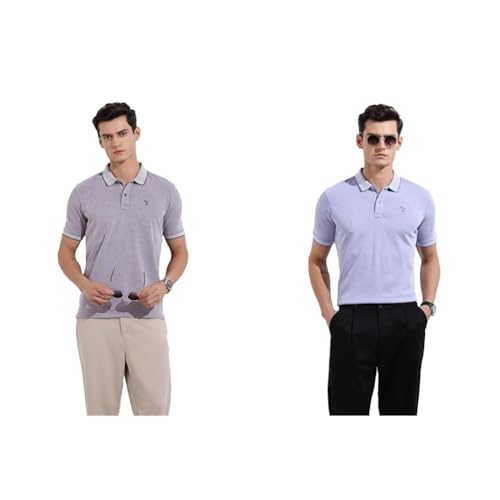 Image of The Indian Garage Co Men Regular Fit Textured Polo Neck Half Sleeves Tshirt