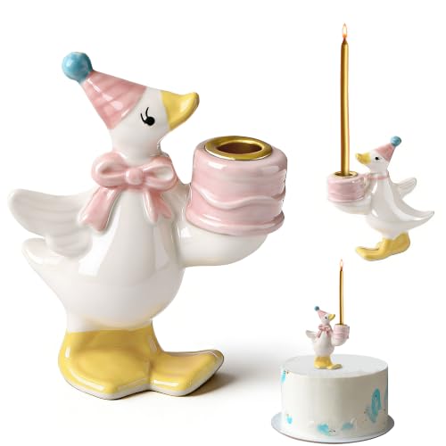 Fieploom Ceramic Silly Goose Cake Candle Holder Hand Painted (Pink)