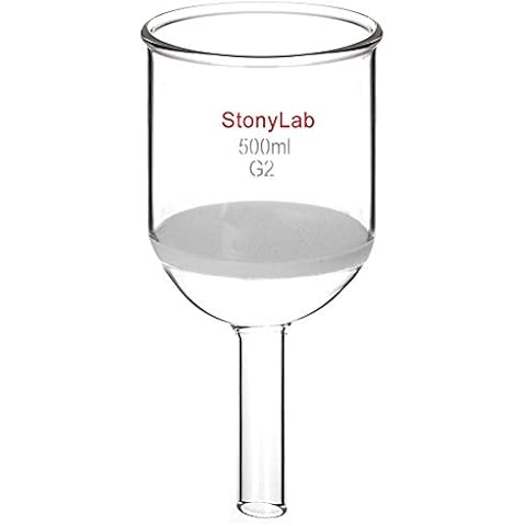 StonyLab Glas Büchnertrichter, Borosilikatglas Buchner Filtertrichter mit mittlerer Fritte(G2), 94mm Scheibendurchmesser, 100mm Tiefe, mit 24/40 Standard Taper Innengelenk - 500ml Cover