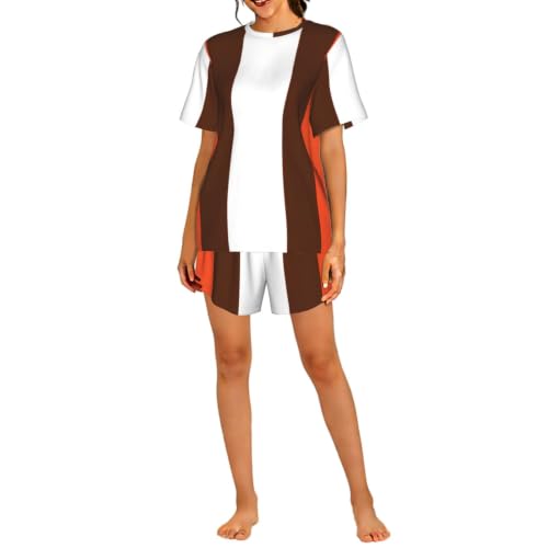 Pyjama à manches courtes pour femmes à rayures orange ensemble de nuit