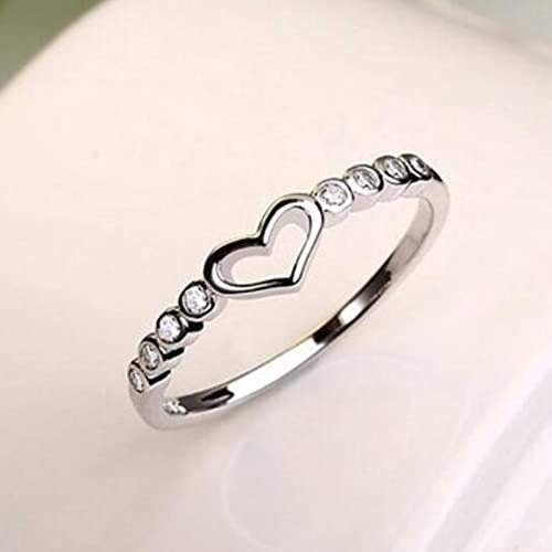 925 Sterling Silver Heart Ring for Women, Heart Band Dainty Engagement Ring Promise Wedding Rings Jewelry (Heart, 5)4
