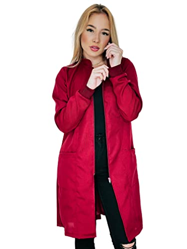 Jaleco Feminino Oxford Ziper, Manga Longa, Acinturado