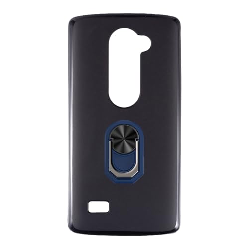 UOGNADGD Flexible Case + Ring Holder Compatible with LG Leon LTE Phone Shockproof Cover & Magnetic Mecha Style Finger Grip Kickstand (Black+BlueRing)