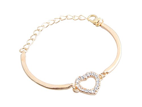 Etiger Elegant Fashion Gold Plated Rhinestone Love Sweet Heart Hand Chain Bracelet Cuff Bangle