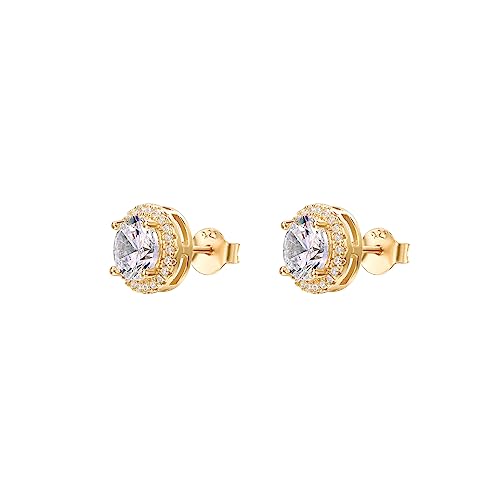 PAVOI 14K Gold Plated Sterling Silver Post Brilliant Round Faux Diamond Halo Earrings - Premium Cubic Zirconia in Rose Gold, White Gold and Yellow Gold - Image 4