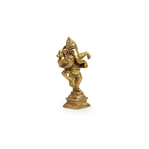 Image of ExclusiveLane Brass Hand-Etched Dancing Ganesh Idol for Pooja Room Temple Ganpati Murti Showpiece for Home Decor (4.6 Inch, 0.3 Kg)