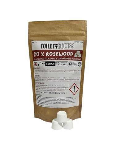 Bombas refrescantes de inodoro | 20 por paquete | ecológicas | Sin plástico | Efervescencias naturales de limpieza de inodoro (palisandro)