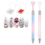 2 PCS Rhinestone Picker Tool Diamond Art, Refillable Wax Pen with 6 Wax Refills, Nail Diamond Art Painting Dotting Pen for Nails Rhinestone Pickup (Pink Blue Gradient)