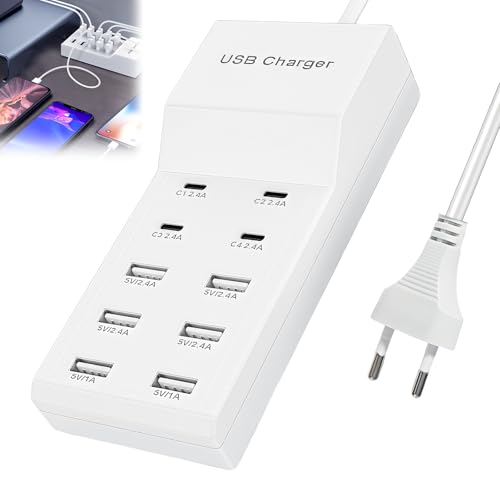 Cargador USB múltiple de 10 puertos, 50 W, 5...