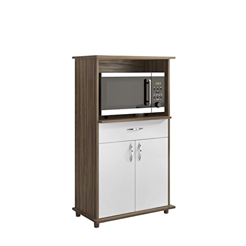 Balcão Multiuso Notável 2 Portas 1 Gaveta – Nogal Com Branco