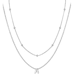 PROSILVER S925 Sterling Silver Necklace for Women Layered Initial Pendant Necklaces Women's Dainty Silver Chain Trendy Charm Necklace Letter A-Z