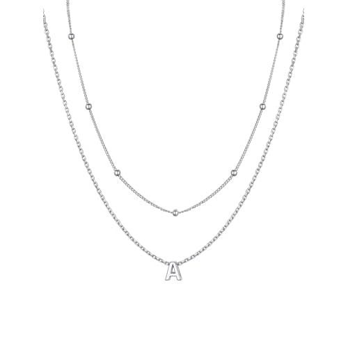 PROSILVER S925 Sterling Silver Necklace for Women Layered Initial Pendant Necklaces Women's Dainty Silver Chain Trendy Charm Necklace Letter A-Z