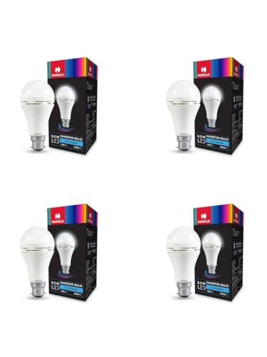 Image of HAVELLS 8.5w LED Emergency Bulb | Shatter Resistant |Cool Day White (6500K) | B22 LED Bulb Base | Inverter Bulb for home,4 Hours battery back up| Li-ion Battery | Over charging Protection (PACK OF 4)