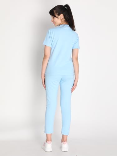 Image of CHKOKKO Casual Co ord Set For Women Stylish Summer Wear Cord Half Sleeves Round Neck Track Suit Coords Travelling Outfit Western Ladies Co ords SkyBlue 3XL