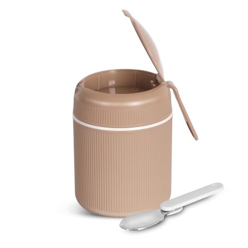 Image of JAYPEE SoloMeal PUF Insulated Inner Stainless Steel Food Jar with Foldable Spoon|Hot /Cold Meal Jar for Kids|Office Women |Men|Food Storage Traveling Box Light Weight |Scratch Resistant|500 ml, Brown