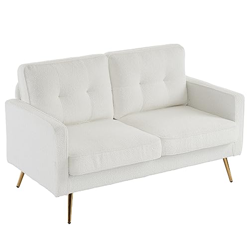 VINGLI 56″ Modern White Loveseat,Small Sofa Couch with Deep Seat for Living Room,Faux Sherpa 2-Seater Sofa for Bedroom,Apartment,Office,Dorm,Small Space