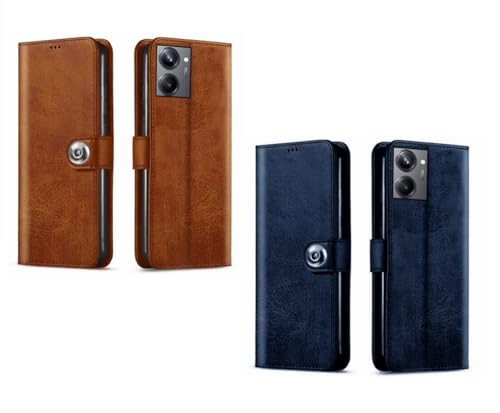 Image of Fastship Combo 2 Flip Cover Compatible Model for Realme RMX3660 / 10Pro 5G | Wallet Stylish Button Magnetic for Realme 10 Pro 5G - Brown /Blue