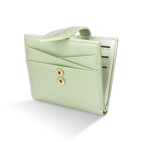 conisy Cartera pequeña para mujer, piel vegana, fina, con cremallera, compartimento para monedas, monedero para mujer con protección RFID, verde claro, 10,3 x 9,5 x 1,8 cm, Casual