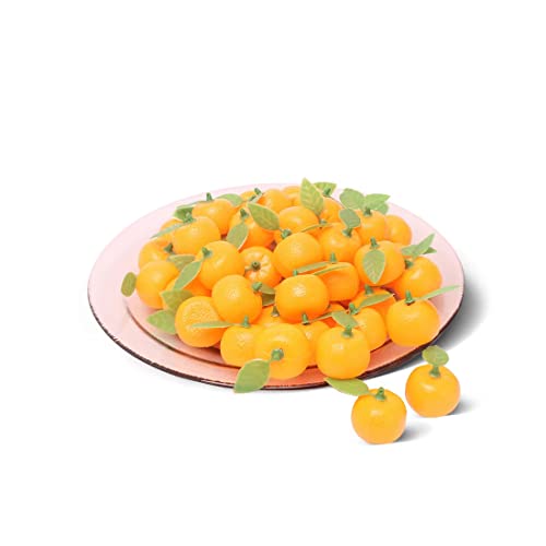 Lsenrioy 48pcs Artificial Orange Fake Orange Simulation Mini Orange with Leaves for Home Kitchen Table Decoration Little Cuti