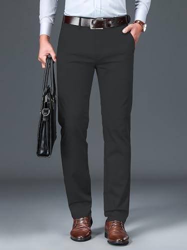 Image of AVANOVA Men's Light Grey Solid Trousers Light Business Style Slightly Stretch Straight Leg Pants for Outdoor Casual Daily (Trouser 127)