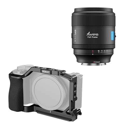 SIRUI Aurora 85mm F1.4 Full Frame Auto Focus Telephoto Prime Portrait Lens and ZV-E10 Camera Cage with Silicone Grip Bundle