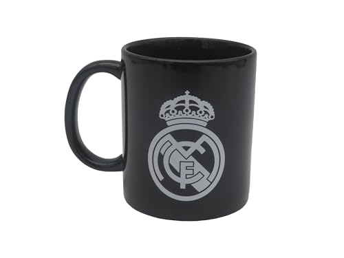 CyP Brands-Real Madrid, Taza para Desayuno en Caja, de Cerámica, 300 ml, Color Negro con Escudo en Blanco, Producto Oficial