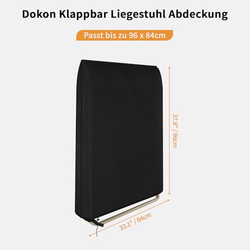 Dokon Klappbar Relax-Liegestuhl Abdeckung Wasserdicht Winddicht UV-Beständiges Robustes Oxford-Gewebe Schutzhülle für Gartenliege Sonnenliege Relaxliege (96x84cm) - Schwarz