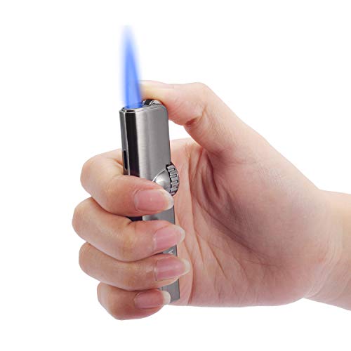 HUOWA Jet Torch Cigar Lighter, Blue Flame Cigarette Lighter with Flame Adjustable Dial, Butane Refillable (Fuel Not Included)