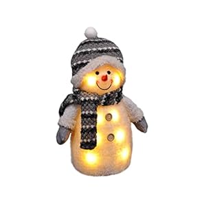 Gravidus Cute LED Decorative Snowman Illuminated Decorative Figurine with Scarf, Hat and Gloves Approx. 33 cm High, Christmas Decoration for Indoor Use, Ideal for Gifting, White, Grey, Beige