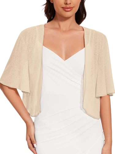 Image of Women Bolero Shrug Cardigan Open Front Cover Up Sheer Short Sleeve Kimonos for Evening Dress
