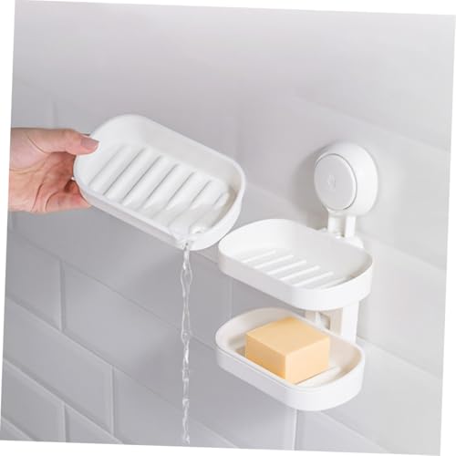TOGEVAL 双吸盤式壁掛けソープホルダー 水切り排水付き ダブルレイヤー鹸置き 台所浴室用 取り付け簡単 壁傷けない設計