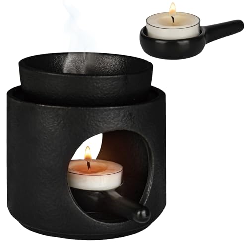 bssmmai 2 en 1 lámpara de aroma para aceites esenciales, vela de té, lámpara de aceite aromático, de cerámica negra, con portavelas, lámpara de aroma, calentador para aceites aromáticos, varillas de