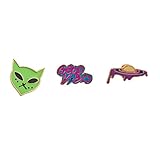 Lux Accessories Outerspace Alien Spaceship Good Vibes Enamel Pin Brooch Set(3pc)