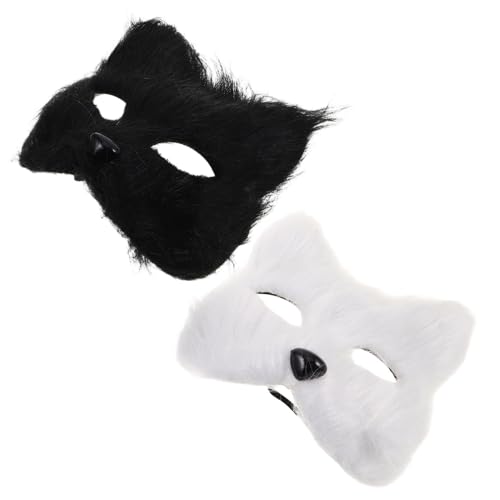 Garneck 2 Pièces Renard Demi-visage Fausse Fourrure pour Adultes Animal Confortable et Accessoire Cosplay Polyvalent pour Halloween Bal Masqué et Fêtes de Noël Lot