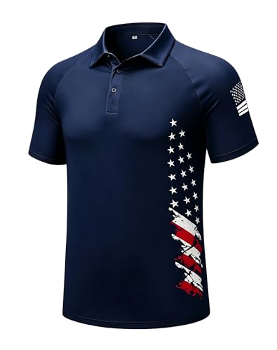 Image of redgino Men's Patriotic Polo Shirts Stretch 1776 Independence Day USA Short Sleeve American Flag Graphic Golf Shirt