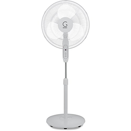 Genesis 16 Inch Standing Fan, Adjustable Height, Oscillating, White