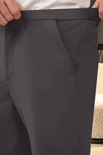 Image of SaintX Men's Premium 4-Way Comfort Stretch Formal Trousers | Smart Sweat Wicking Wrinkle Free Fabric | Smarter Techno Flex Expandable Waistband | Stylish Slim Fit | Daily Office Wear