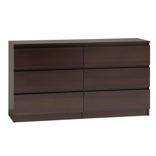WHATSIZE ENTERPRISE Large Chest of Drawers for Bedroom 6 Drawer Wenge Dresser with Metal Runners Bedroom Furniture Storage Cabinet for Clothes Contemporary Design Easy Assembly