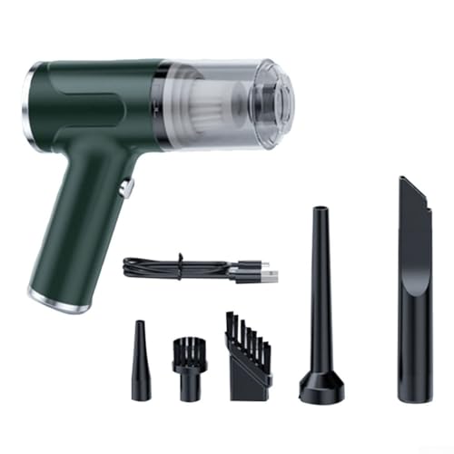 Gdfnmogo Aspirateur à main sans fil, aspiration puissante 5 kPa avec moteur de 70 W, filtre lavable, buses 3 en 1 pour aspirateur de voiture portable, utilisation en voiture, maison, bureau (vert