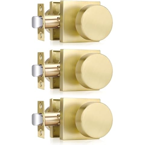 Haidms Gold Passage Door Knobs, Heavy Duty Square Brass Door Knobs, Bedroom Door Knobs, Brushed Gold Closet Door Knobs Bathroom(3 Pack) Cover