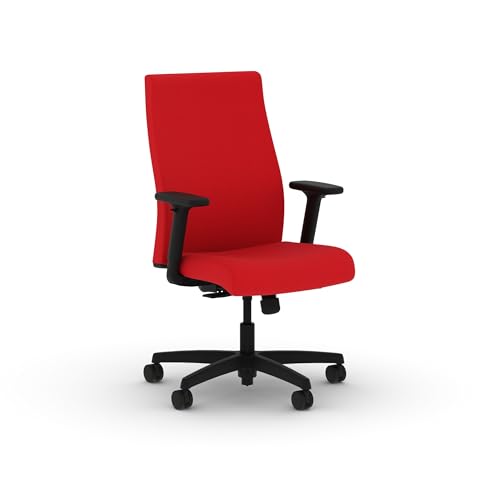 Image of HON Ignition 2.0 Ergonomic Office Chair with Adjustable Arms, Standard Synchro‑Tilt Recline, Upholstered Desk and Computer Chair for Home Office or Workstation, Black Frame, Ruby