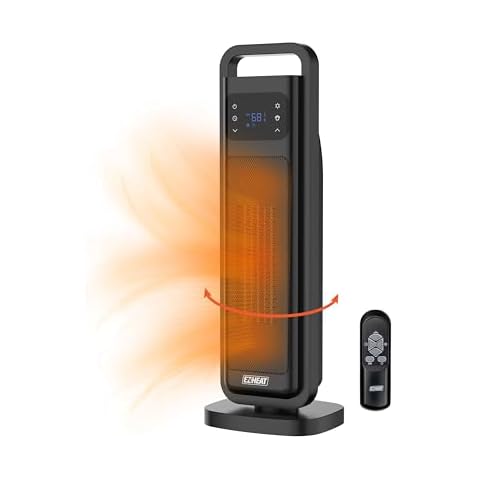 EZ-HEAT 26 inch Oscillating Digital Tower Heater with Remote Control for Indoor Use, Adjustable Thermostat, Timer, Overheat Protection, Tip-Over Switch, HT1206 Cover