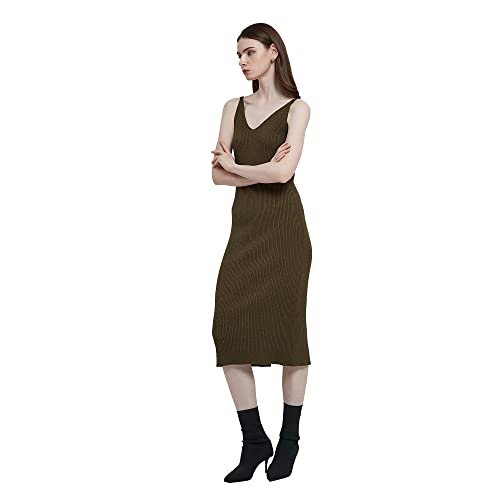 Image of Women's Sleeveless Sweater Dress Knit Slim V Neck Bodycon Midi Stretchable Elasticity Slim Fits