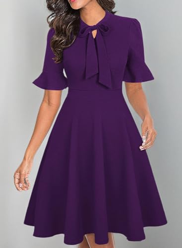 Image of Women Summer Floral Ruffle Sleeve Wear to Work Church Wedding Guest Party Dresses