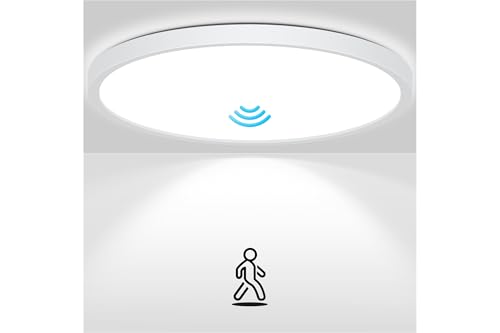 Mugust Plafonnier LED Detecteur De Mouvement, IP44 Luminaire IntéRieur Plafonnier, Lampe Plafond Panneau, éClairage de Plafond pour Couloir Et Garage, 18W,...